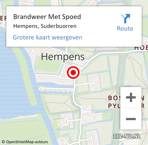 Locatie op kaart van de 112 melding: Brandweer Met Spoed Naar Hempens, Suderbuorren op 24 september 2024 10:13