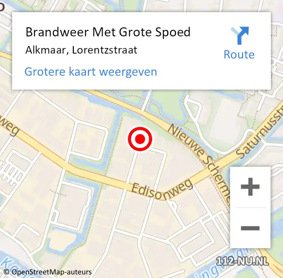 Locatie op kaart van de 112 melding: Brandweer Met Grote Spoed Naar Alkmaar, Lorentzstraat op 24 september 2024 10:25