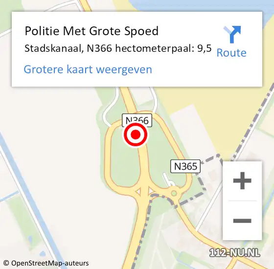 Locatie op kaart van de 112 melding: Politie Met Grote Spoed Naar Stadskanaal, N366 hectometerpaal: 9,5 op 24 september 2024 10:28