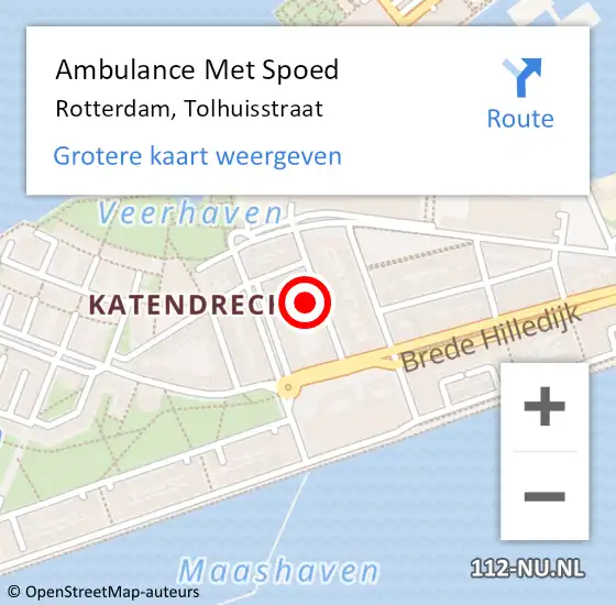 Locatie op kaart van de 112 melding: Ambulance Met Spoed Naar Rotterdam, Tolhuisstraat op 24 september 2024 10:55