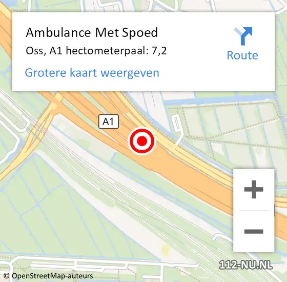 Locatie op kaart van de 112 melding: Ambulance Met Spoed Naar Oss, A1 hectometerpaal: 7,2 op 24 september 2024 10:57