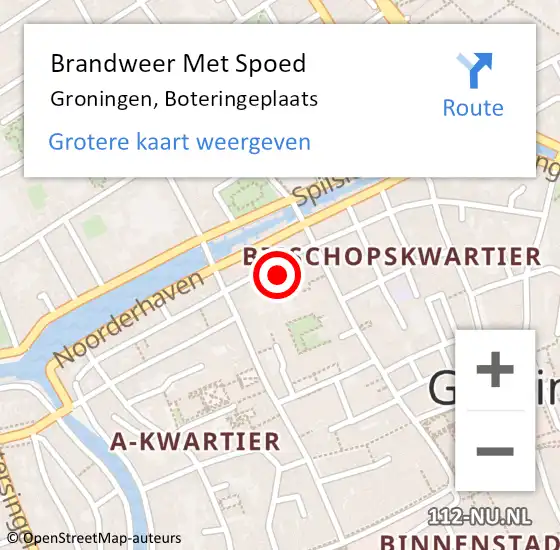 Locatie op kaart van de 112 melding: Brandweer Met Spoed Naar Groningen, Boteringeplaats op 24 september 2024 11:23