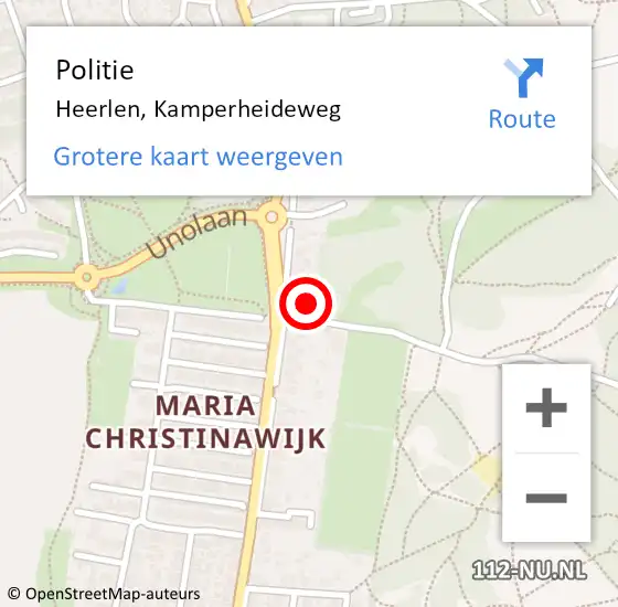 Locatie op kaart van de 112 melding: Politie Heerlen, Kamperheideweg op 24 september 2024 11:35