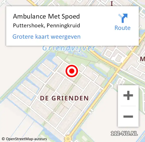 Locatie op kaart van de 112 melding: Ambulance Met Spoed Naar Puttershoek, Penningkruid op 24 september 2024 11:41