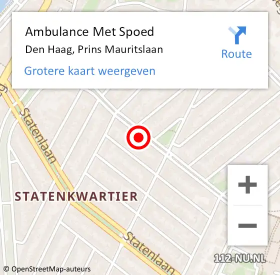 Locatie op kaart van de 112 melding: Ambulance Met Spoed Naar Den Haag, Prins Mauritslaan op 24 september 2024 11:46