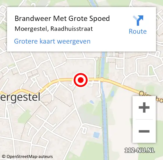 Locatie op kaart van de 112 melding: Brandweer Met Grote Spoed Naar Moergestel, Raadhuisstraat op 24 september 2024 11:49