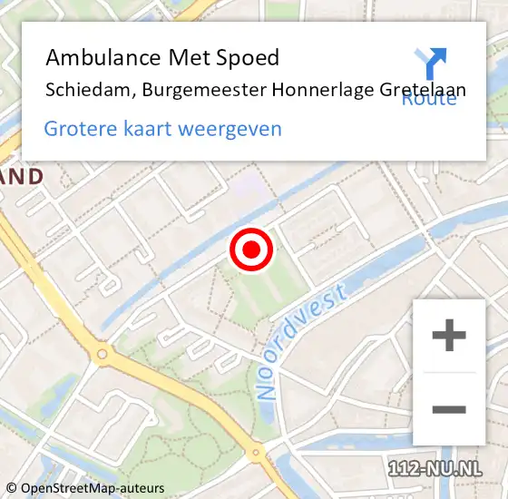 Locatie op kaart van de 112 melding: Ambulance Met Spoed Naar Schiedam, Burgemeester Honnerlage Gretelaan op 24 september 2024 12:18