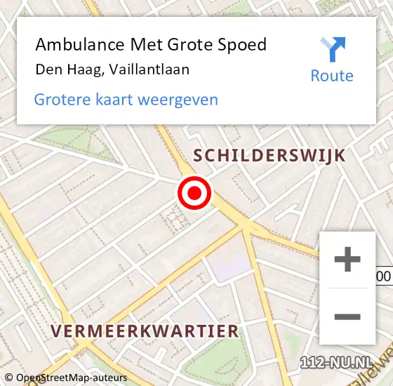 Locatie op kaart van de 112 melding: Ambulance Met Grote Spoed Naar Den Haag, Vaillantlaan op 24 september 2024 13:16