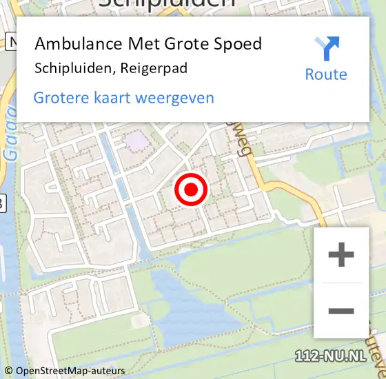 Locatie op kaart van de 112 melding: Ambulance Met Grote Spoed Naar Schipluiden, Reigerpad op 24 september 2024 13:35