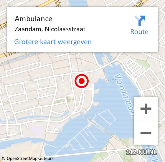 Locatie op kaart van de 112 melding: Ambulance Zaandam, Nicolaasstraat op 24 september 2024 13:45