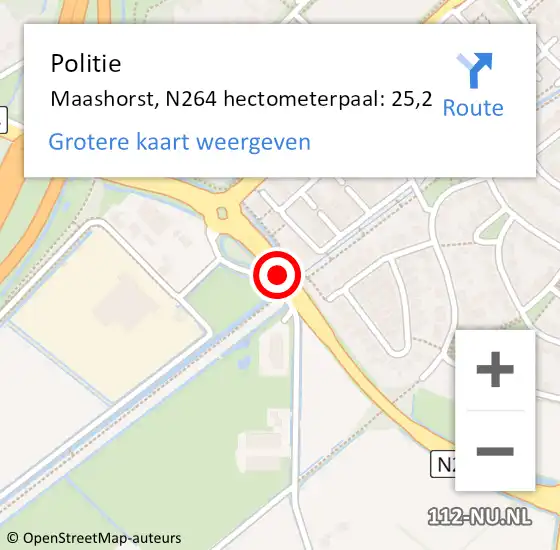 Locatie op kaart van de 112 melding: Politie Maashorst, N264 hectometerpaal: 25,2 op 24 september 2024 13:48