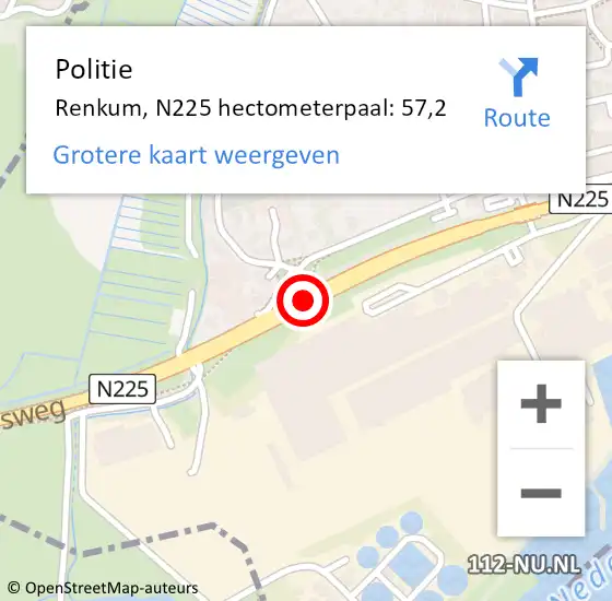 Locatie op kaart van de 112 melding: Politie Renkum, N225 hectometerpaal: 57,2 op 24 september 2024 14:10