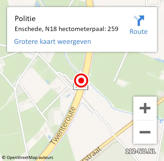 Locatie op kaart van de 112 melding: Politie Enschede, N18 hectometerpaal: 259 op 24 september 2024 14:13