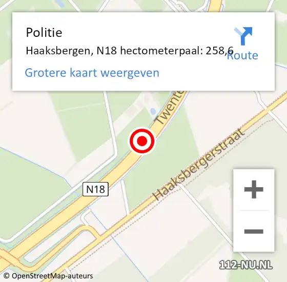 Locatie op kaart van de 112 melding: Politie Haaksbergen, N18 hectometerpaal: 258,6 op 24 september 2024 14:13