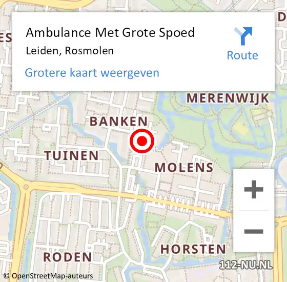 Locatie op kaart van de 112 melding: Ambulance Met Grote Spoed Naar Leiden, Rosmolen op 24 september 2024 14:18