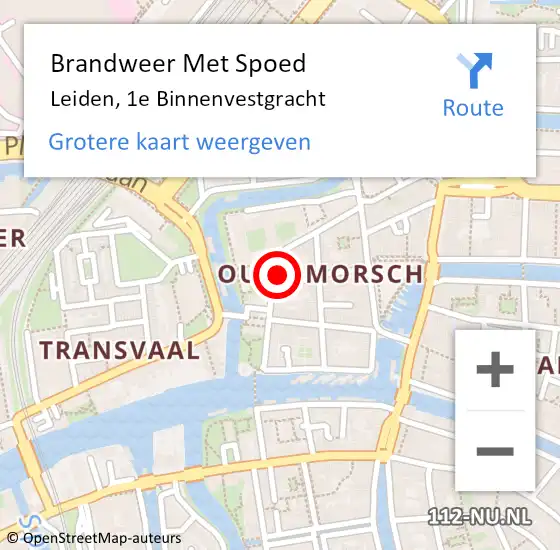 Locatie op kaart van de 112 melding: Brandweer Met Spoed Naar Leiden, 1e Binnenvestgracht op 24 september 2024 14:23