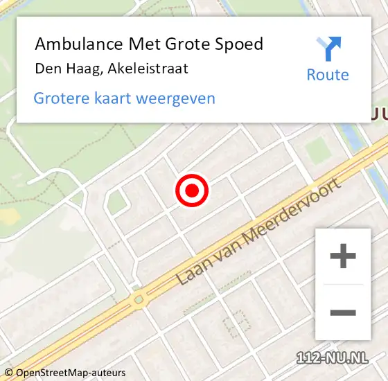 Locatie op kaart van de 112 melding: Ambulance Met Grote Spoed Naar Den Haag, Akeleistraat op 24 september 2024 14:30