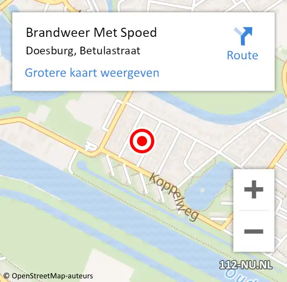 Locatie op kaart van de 112 melding: Brandweer Met Spoed Naar Doesburg, Betulastraat op 24 september 2024 14:31