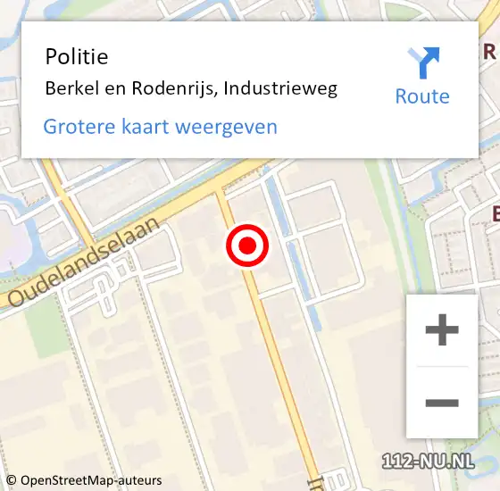 Locatie op kaart van de 112 melding: Politie Berkel en Rodenrijs, Industrieweg op 24 september 2024 15:22