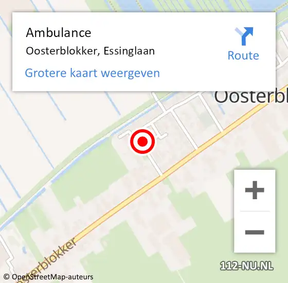 Locatie op kaart van de 112 melding: Ambulance Oosterblokker, Essinglaan op 24 september 2024 15:28