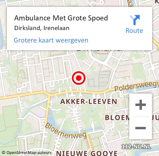 Locatie op kaart van de 112 melding: Ambulance Met Grote Spoed Naar Dirksland, Irenelaan op 24 september 2024 15:35