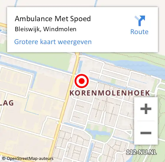 Locatie op kaart van de 112 melding: Ambulance Met Spoed Naar Bleiswijk, Windmolen op 24 september 2024 15:48