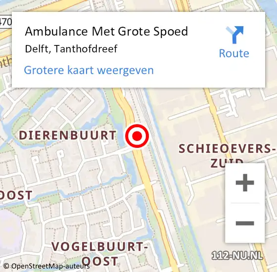 Locatie op kaart van de 112 melding: Ambulance Met Grote Spoed Naar Delft, Tanthofdreef op 24 september 2024 16:10