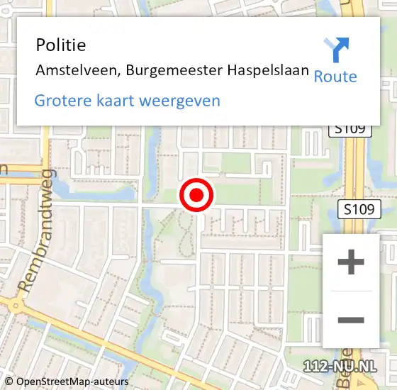 Locatie op kaart van de 112 melding: Politie Amstelveen, Burgemeester Haspelslaan op 21 oktober 2014 09:52