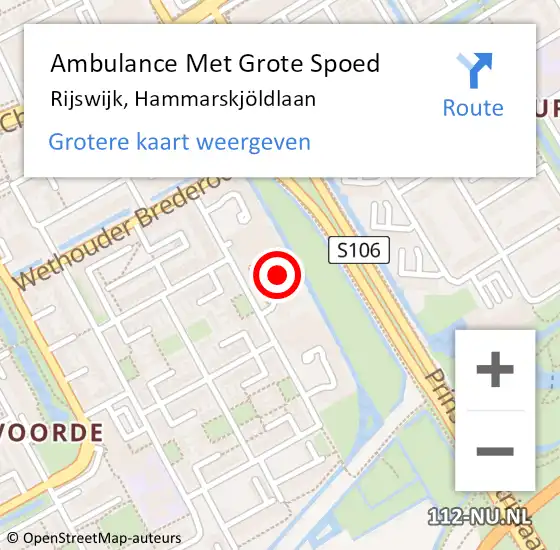 Locatie op kaart van de 112 melding: Ambulance Met Grote Spoed Naar Rijswijk, Hammarskjöldlaan op 24 september 2024 16:48