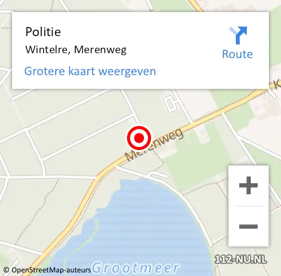 Locatie op kaart van de 112 melding: Politie Wintelre, Merenweg op 24 september 2024 17:22