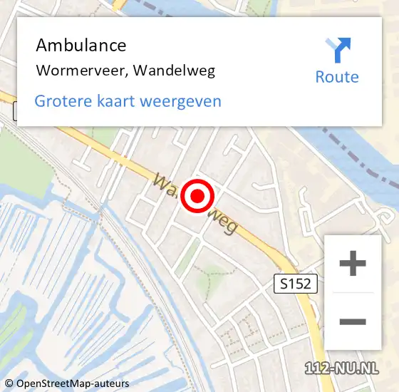 Locatie op kaart van de 112 melding: Ambulance Wormerveer, Wandelweg op 24 september 2024 17:30