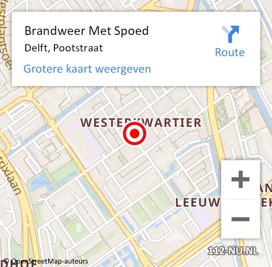 Locatie op kaart van de 112 melding: Brandweer Met Spoed Naar Delft, Pootstraat op 24 september 2024 17:47