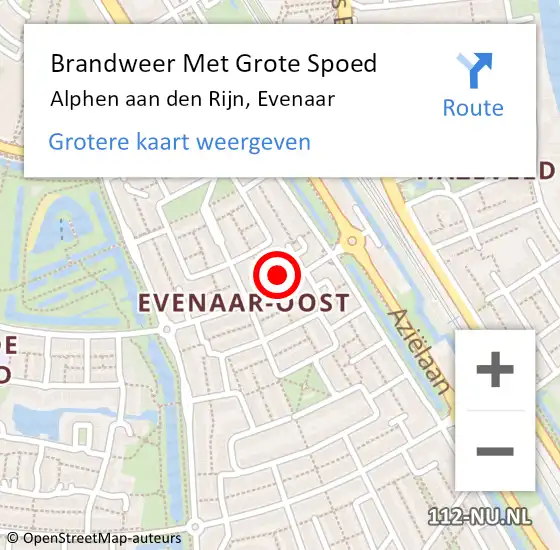 Locatie op kaart van de 112 melding: Brandweer Met Grote Spoed Naar Alphen aan den Rijn, Evenaar op 24 september 2024 17:49