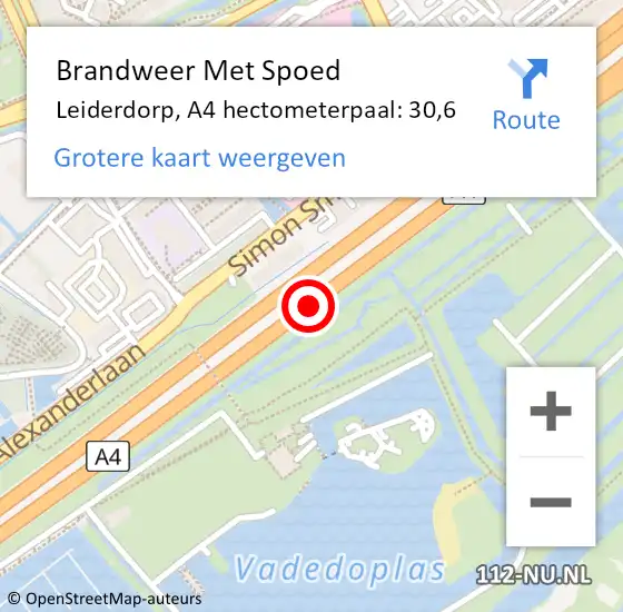 Locatie op kaart van de 112 melding: Brandweer Met Spoed Naar Leiderdorp, A4 hectometerpaal: 30,6 op 24 september 2024 17:57