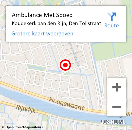 Locatie op kaart van de 112 melding: Ambulance Met Spoed Naar Koudekerk aan den Rijn, Den Tollstraat op 24 september 2024 18:01