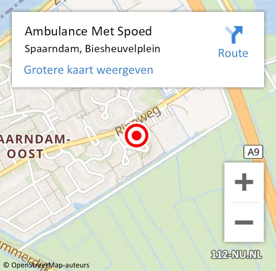 Locatie op kaart van de 112 melding: Ambulance Met Spoed Naar Spaarndam, Biesheuvelplein op 24 september 2024 18:25