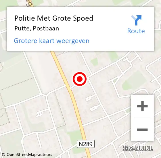 Locatie op kaart van de 112 melding: Politie Met Grote Spoed Naar Putte, Postbaan op 24 september 2024 18:26