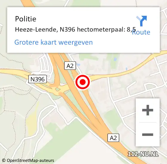 Locatie op kaart van de 112 melding: Politie Heeze-Leende, N396 hectometerpaal: 8,5 op 24 september 2024 18:32