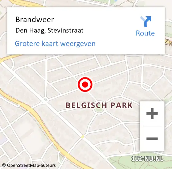 Locatie op kaart van de 112 melding: Brandweer Den Haag, Stevinstraat op 24 september 2024 18:34