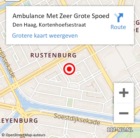 Locatie op kaart van de 112 melding: Ambulance Met Zeer Grote Spoed Naar Den Haag, Kortenhoefsestraat op 24 september 2024 18:51