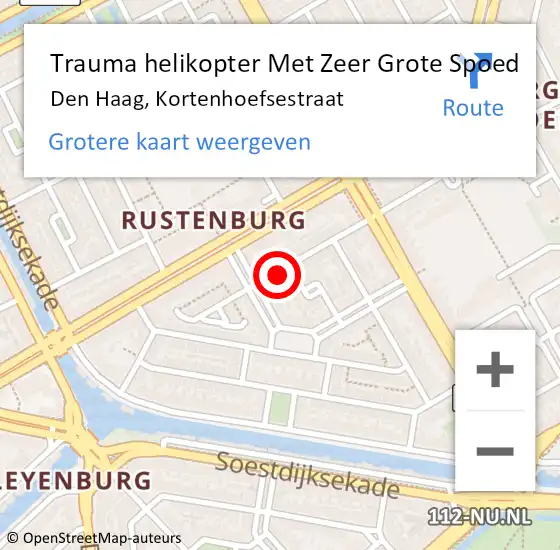 Locatie op kaart van de 112 melding: Trauma helikopter Met Zeer Grote Spoed Naar Den Haag, Kortenhoefsestraat op 24 september 2024 18:51