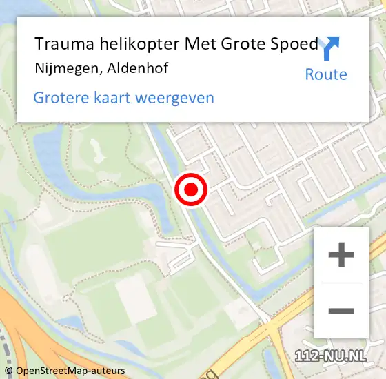 Locatie op kaart van de 112 melding: Trauma helikopter Met Grote Spoed Naar Nijmegen, Aldenhof op 24 september 2024 18:55