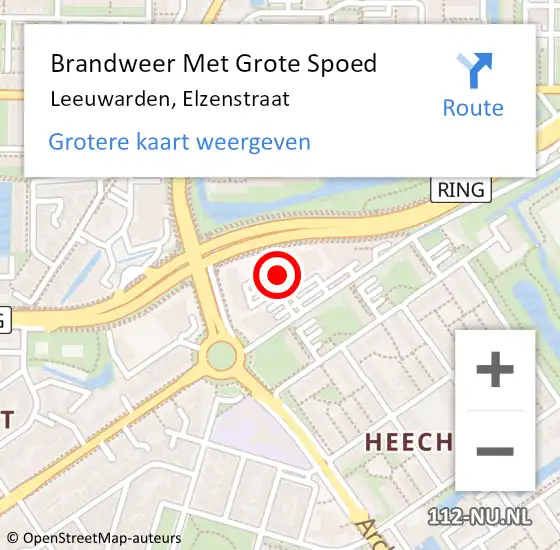 Locatie op kaart van de 112 melding: Brandweer Met Grote Spoed Naar Leeuwarden, Elzenstraat op 24 september 2024 18:56