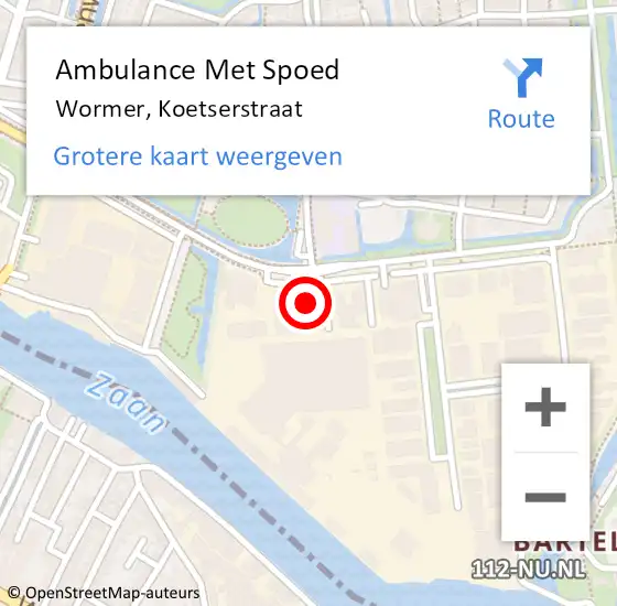 Locatie op kaart van de 112 melding: Ambulance Met Spoed Naar Wormer, Koetserstraat op 24 september 2024 19:06