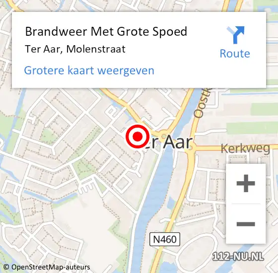 Locatie op kaart van de 112 melding: Brandweer Met Grote Spoed Naar Ter Aar, Molenstraat op 24 september 2024 19:22