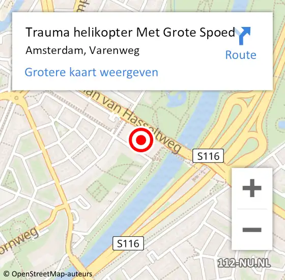 Locatie op kaart van de 112 melding: Trauma helikopter Met Grote Spoed Naar Amsterdam, Varenweg op 24 september 2024 19:36