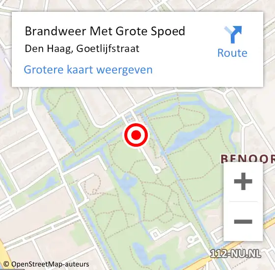 Locatie op kaart van de 112 melding: Brandweer Met Grote Spoed Naar Den Haag, Goetlijfstraat op 24 september 2024 19:37