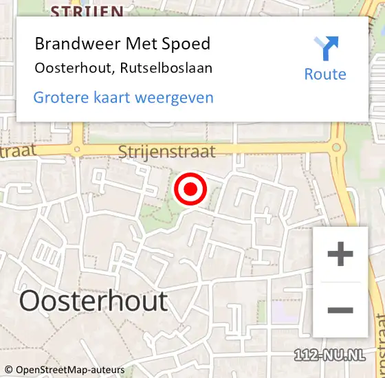 Locatie op kaart van de 112 melding: Brandweer Met Spoed Naar Oosterhout, Rutselboslaan op 24 september 2024 19:44