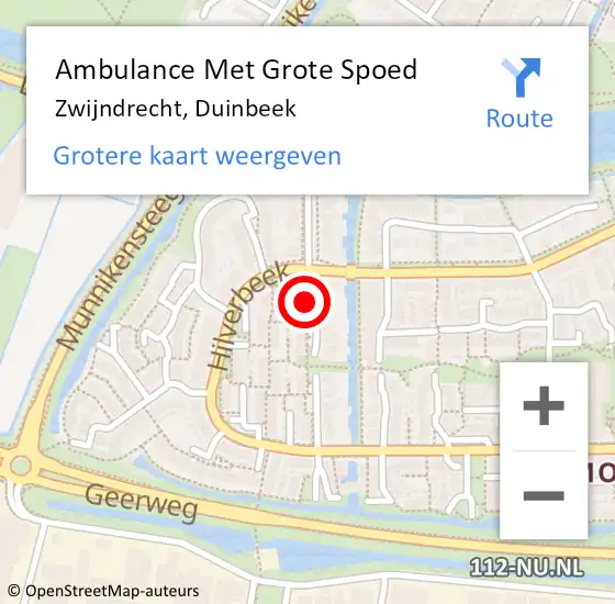 Locatie op kaart van de 112 melding: Ambulance Met Grote Spoed Naar Zwijndrecht, Duinbeek op 24 september 2024 20:11