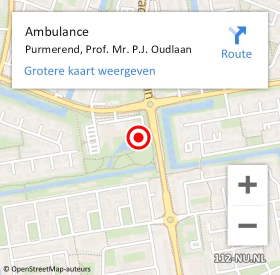 Locatie op kaart van de 112 melding: Ambulance Purmerend, Prof. Mr. P.J. Oudlaan op 24 september 2024 20:22